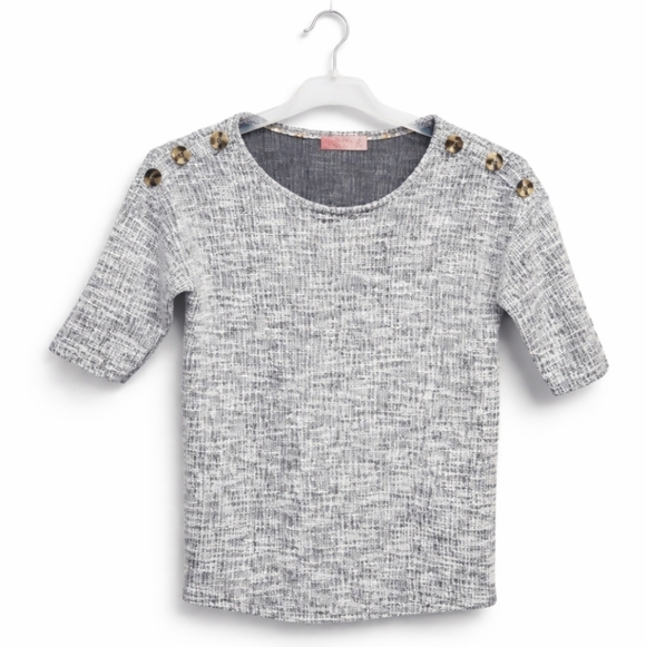 Simply Southern Tops - Simply Southern Gray Textured Knit Button Shoulder Top Sz Lg